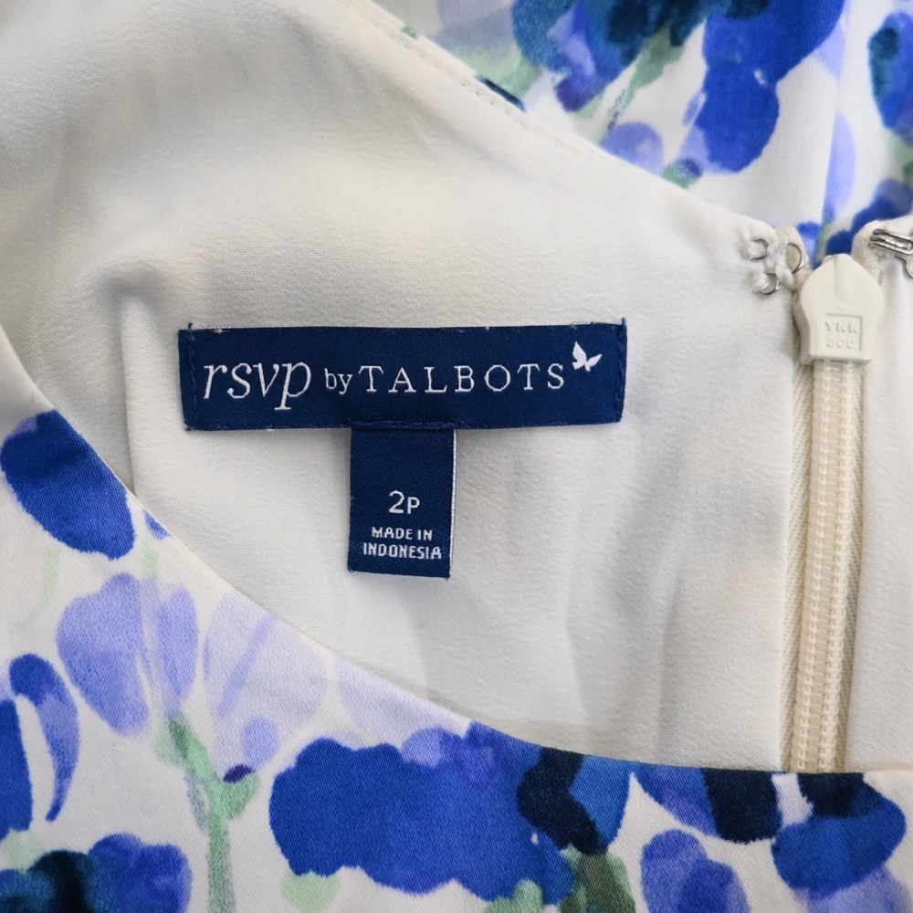 rsvp by Talbots Women's 2 Petite Blue White Floral Lined Sheath Dress - Picture 8 of 9